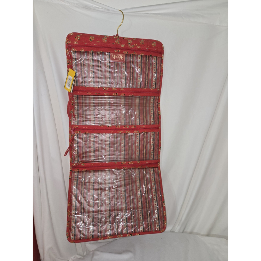 Vintage NWT MaggiB Hanging Travel Organizer Red Mosaic Quilted